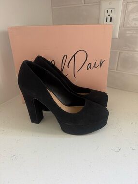 Wild Pair Black Suede Platform Block Heel Pumps